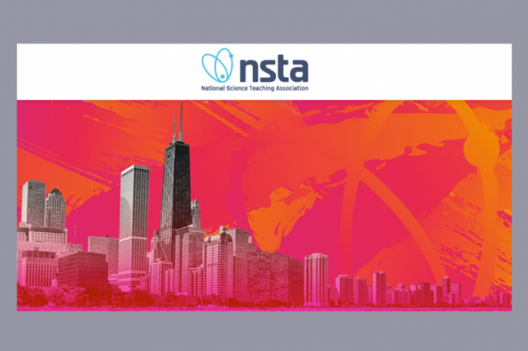NSTA logo, graphic drawing of Chicago skyline below