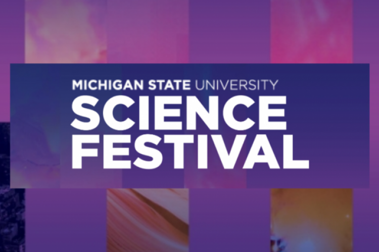 Purple and pink design background with words MSU Science Festival over it
