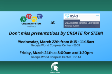 CREATE logo; MSTA logo; Don't miss presentaitons by CREATE; Weds, 3/22, 8:15-11:15am; Fri, 3/24, 8am and 1:20pm