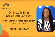 Dr. Natalie King, March 5, 2024, 12 - 1pm, CREATE Seminar Space